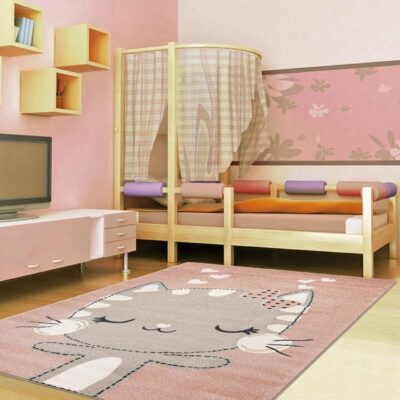 Kidszoo Pink Area Rug With Relaxing Kitten