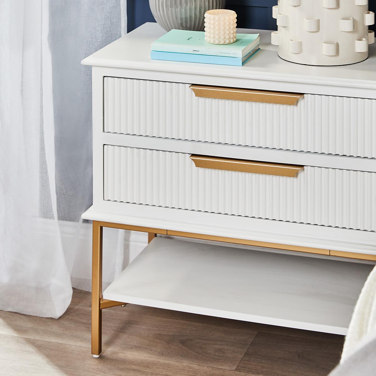 Aimee Luxurious Bedside Table White Closeup