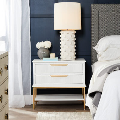 Luxurious Hamptons bedside table with two drawers storage contemporary touch with clean, modular styling