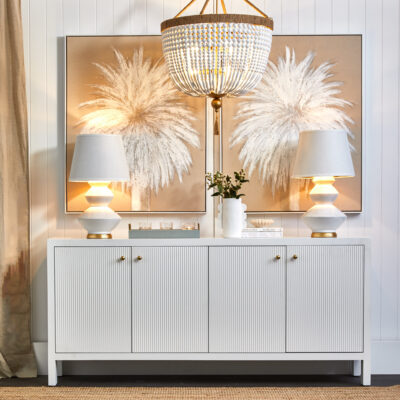 Ariana Sideboard Buffet and Cabinet fluted door fronts to brushed gold handles suitable for Hamptons furniture, Contemporary Buffet