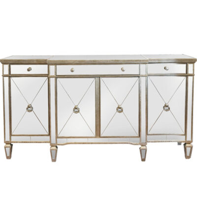 Mirrored Buffet Sideboard Antiqued Ribbed