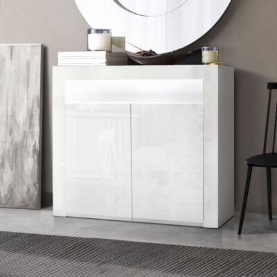 Artiss Buffet Sideboard Cabinet Led High Gloss Storage Cupboard 2 Doors White For Modern and Contemporary styles.