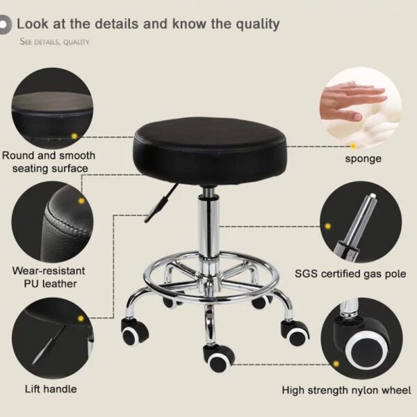 V255 8401 BK salon chair bar swivel stool office roller wheels portable height adjust leather 623406 04