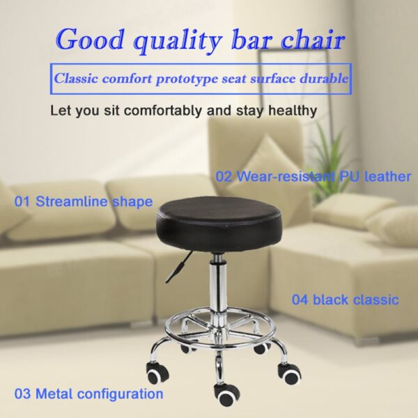 V255 8401 BK salon chair bar swivel stool office roller wheels portable height adjust leather 706978 03