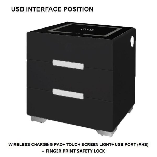 V255 BK USBLH smart bedside tables side 3 drawers wireless charging usb nightstand led light au 293434 11