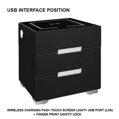 V255 BK USBLH smart bedside tables side 3 drawers wireless charging usb nightstand led light au 675005 00