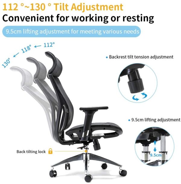 V255 MESHCHAIR A938 BK ergonomic office chair breathable high back mesh adjustable lumbar support 3d armrests tilt function 3600 rotating wheels 120228 01