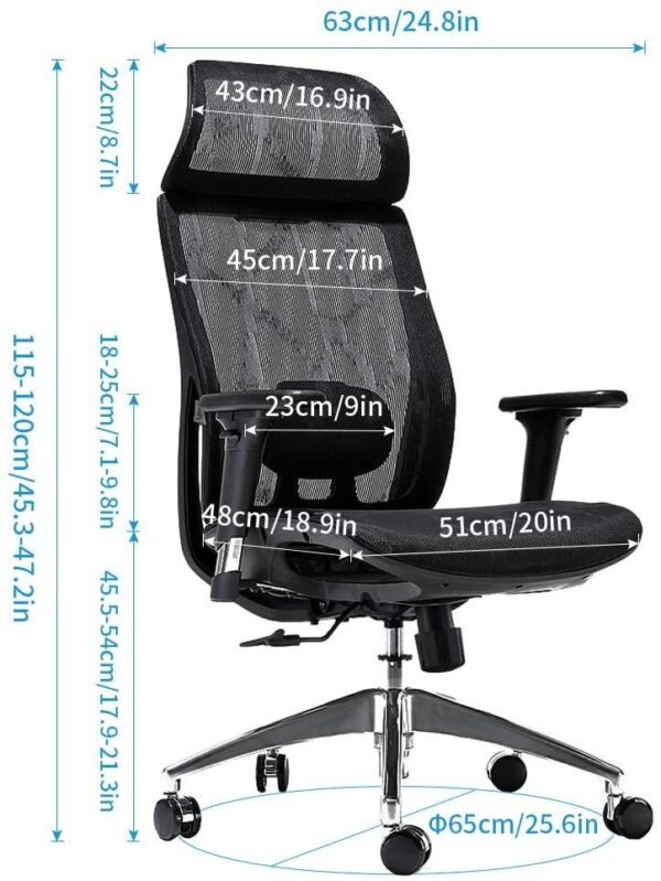 V255 MESHCHAIR A938 BK ergonomic office chair breathable high back mesh adjustable lumbar support 3d armrests tilt function 3600 rotating wheels 499246 02