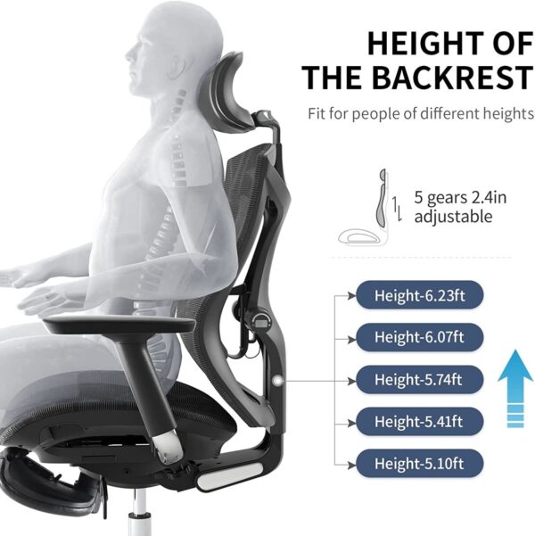 V255 SIHOO V1 009 BK sihoo ergonomic office chair v1 4d adjustable high back breathable with footrest and lumbar support 445682 03