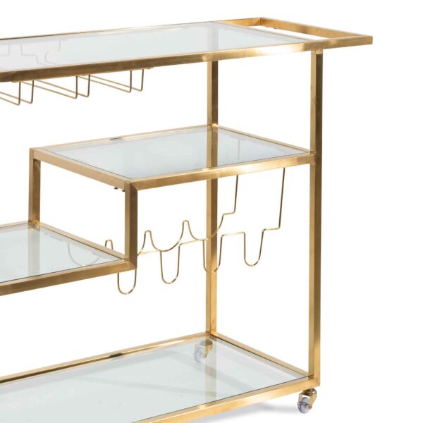 Arden Glass Bar Cart Brushed Gold Base 4