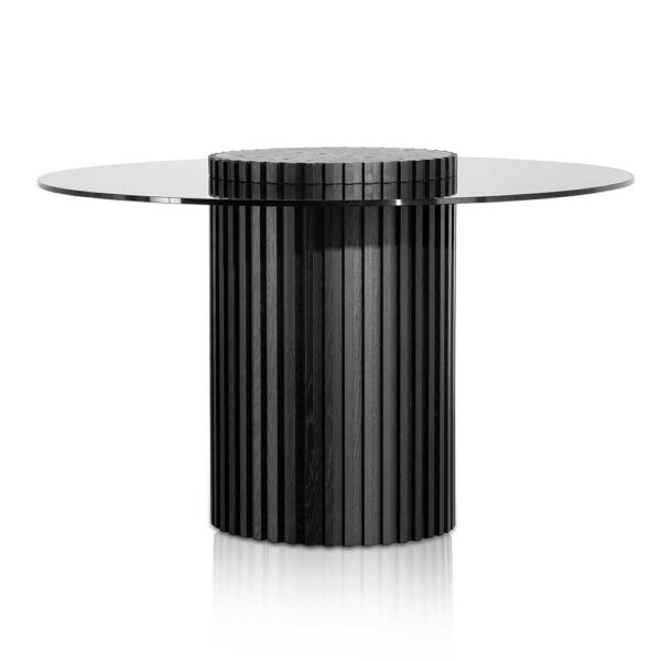 DT6425 CN Lamar 1.2m Grey Glass Round Dining Table Black 2