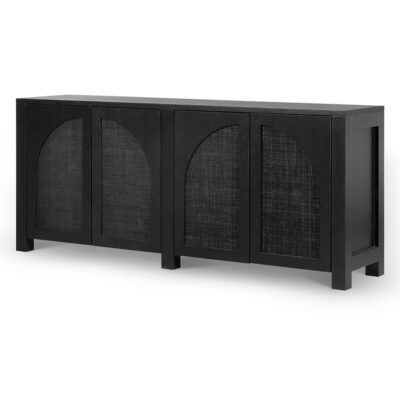 Coalcliff Black Oak Buffet Sideboard Cabinet - Rattan 195cm Wide