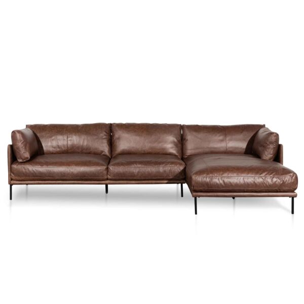 LC6434 KSO Emilis 4 Seater Right Chaise Leather Sofa Dark Brown 1