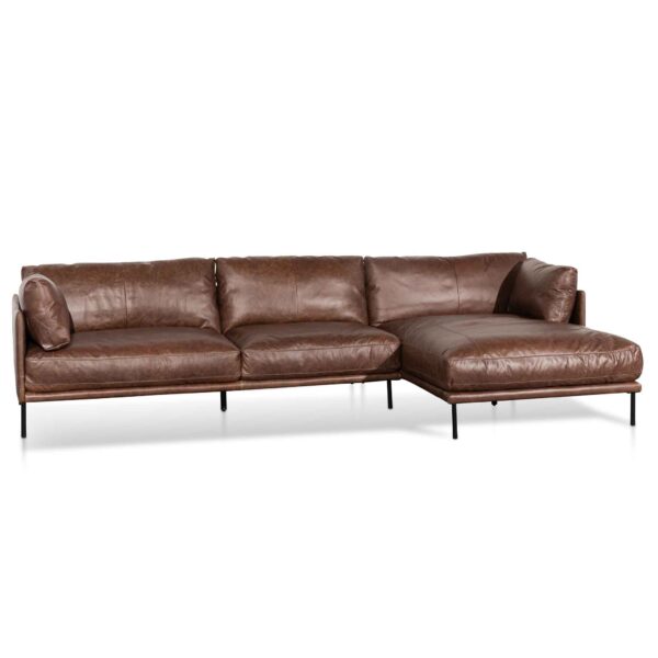 LC6434 KSO Emilis 4 Seater Right Chaise Leather Sofa Dark Brown 2