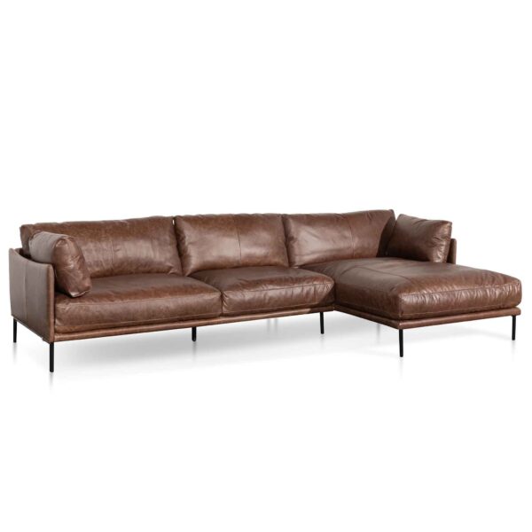 LC6434 KSO Emilis 4 Seater Right Chaise Leather Sofa Dark Brown 3