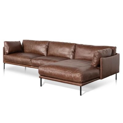 LC6434 KSO Emilis 4 Seater Right Chaise Leather Sofa Dark Brown 4