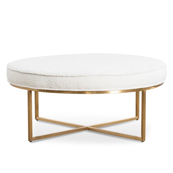 LC6770 BS 100cm Ivory White Boucle Ottoman Brushed Gold Base 1