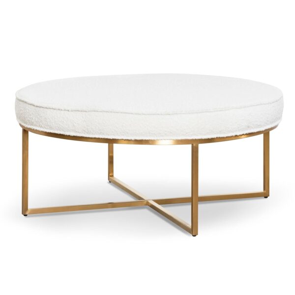 LC6770 BS 100cm Ivory White Boucle Ottoman Brushed Gold Base 3