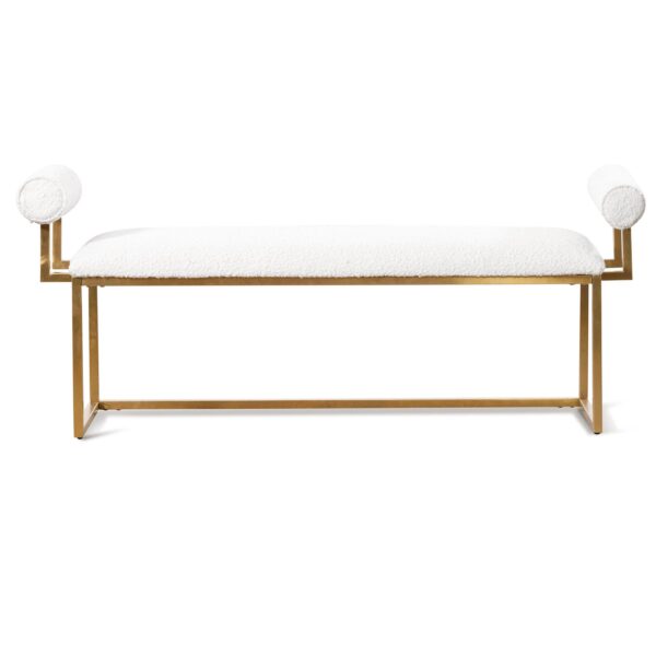 LC6771 BS Ivory White Boucle Bench Brushed Gold Base 1