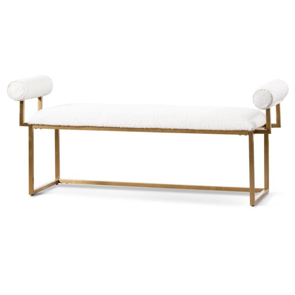 LC6771 BS Ivory White Boucle Bench Brushed Gold Base 2