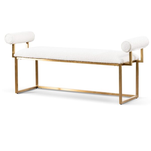 LC6771 BS Ivory White Boucle Bench Brushed Gold Base 3