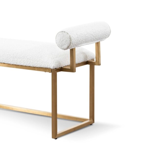 LC6771 BS Ivory White Boucle Bench Brushed Gold Base 4
