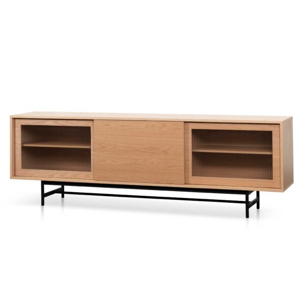 TV6634 KD 2.1m Wooden Entertainment TV Unit Natural with Flute Glass Door 2