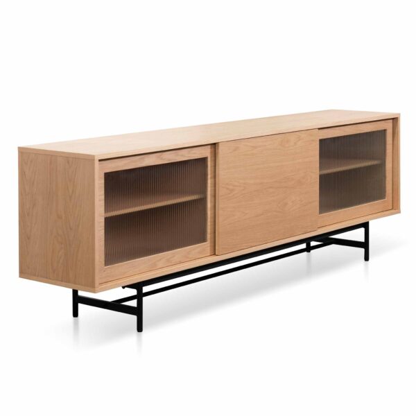 TV6634 KD 2.1m Wooden Entertainment TV Unit Natural with Flute Glass Door 4