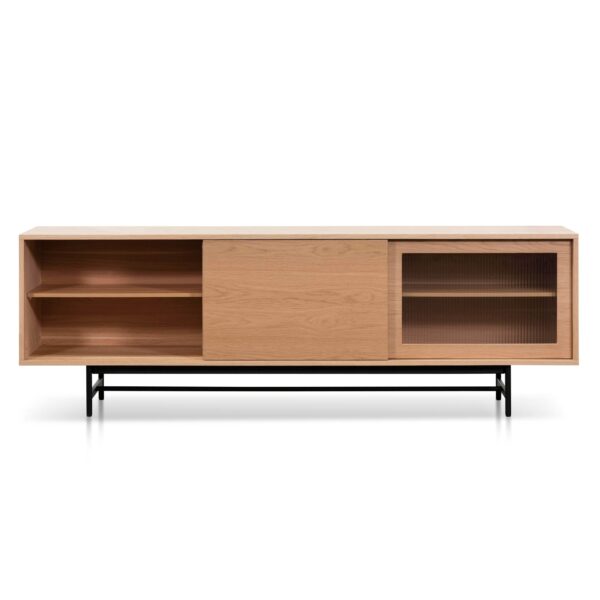 TV6634 KD 2.1m Wooden Entertainment TV Unit Natural with Flute Glass Door 8