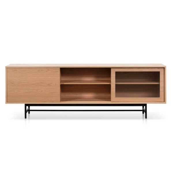 TV6634 KD 2.1m Wooden Entertainment TV Unit Natural with Flute Glass Door 9