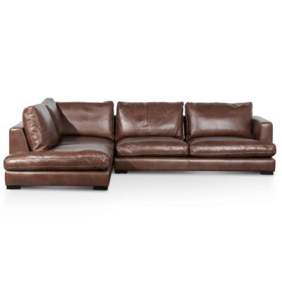 lucinda 3 seater left chaise leather sofa mocha brown LC6266 KSO 08