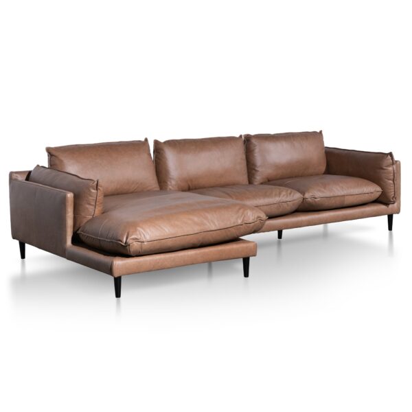 lucio 4 seater left chaise leather sofa saddle brown LC6247 KSO 2