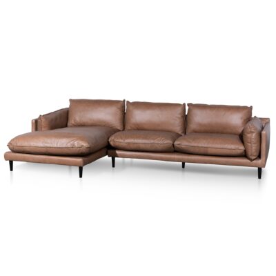 lucio 4 seater left chaise leather sofa saddle brown LC6247 KSO 3
