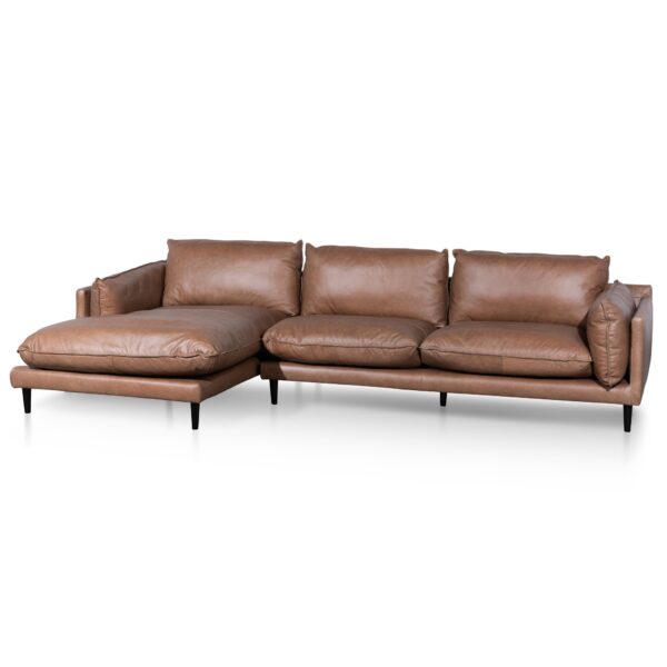 lucio 4 seater left chaise leather sofa saddle brown LC6247 KSO 3