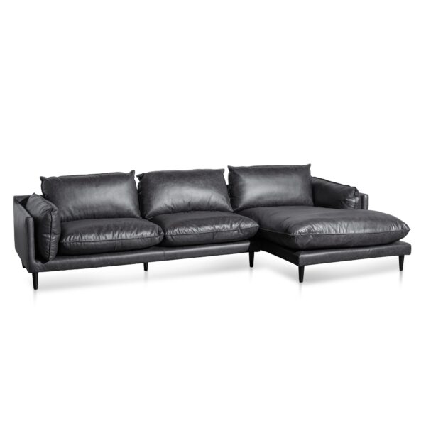 lucio 4 seater right chaise leather sofa charcoal LC6250 KSO 9