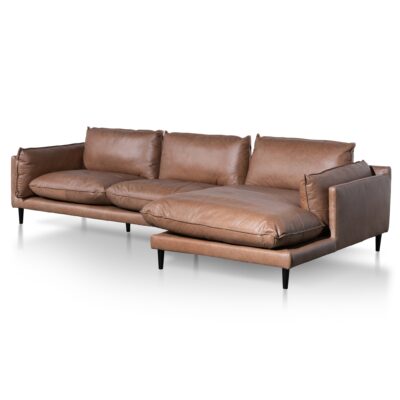 lucio 4 seater right chaise leather sofa saddle brown LC6249 KSO 2